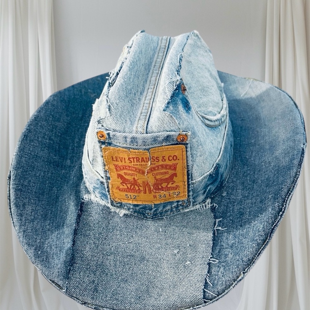 Levi's Light Blue Distressed Denim Cowboy Hat - Picture 6 of 7